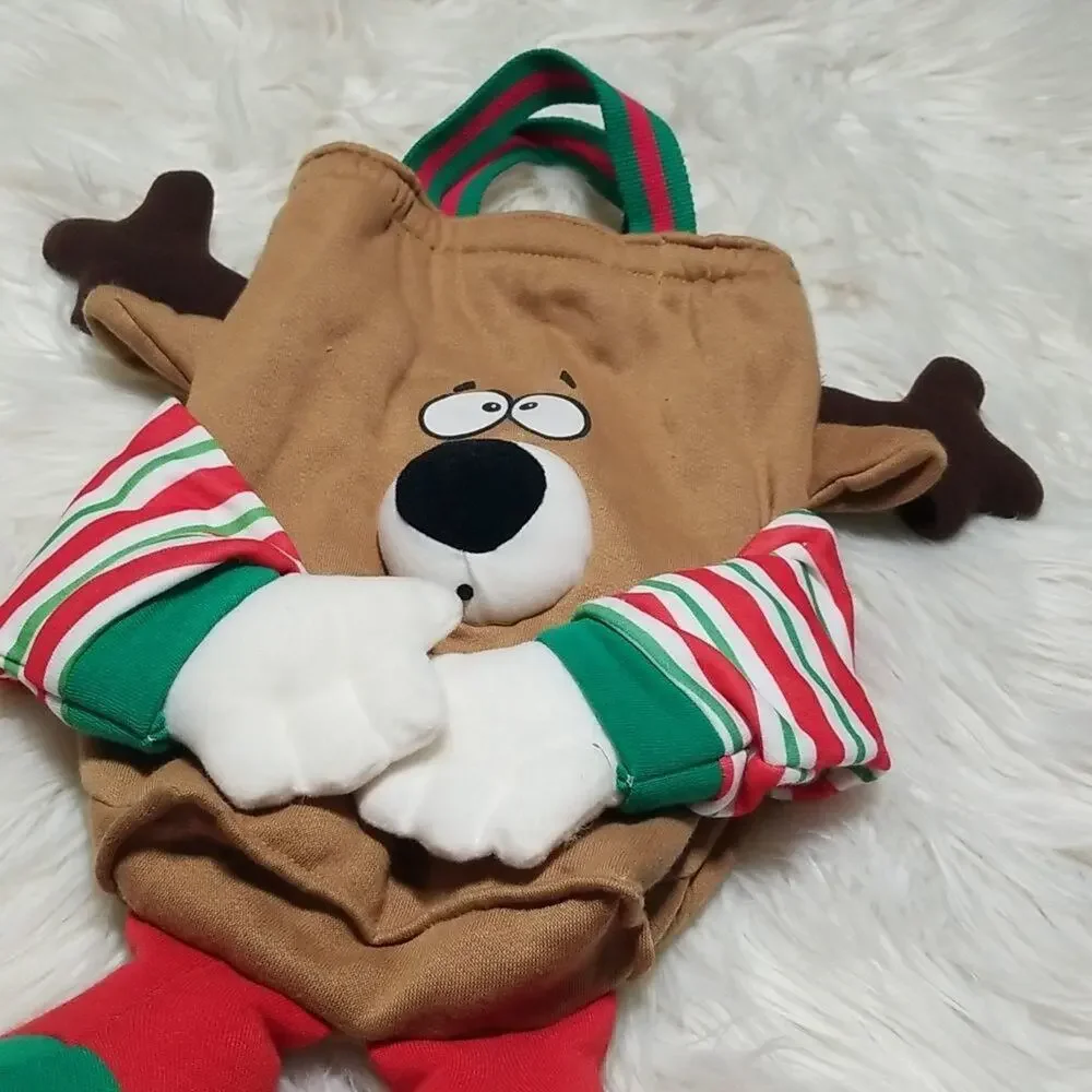 Vintage 90s Christmas Reindeer Plush Bag Holiday Novelty Kitsch
